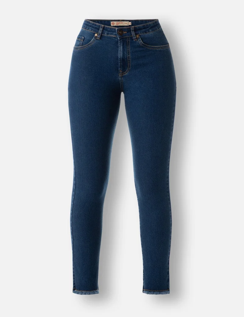 inkd Mid Blue Women's Slim Fit Jeans - Mid-Rise| Stretchable | Enzyme Wash | Classic 5 Pocket Styling | Jeans for Women for Women | Best Price UAE